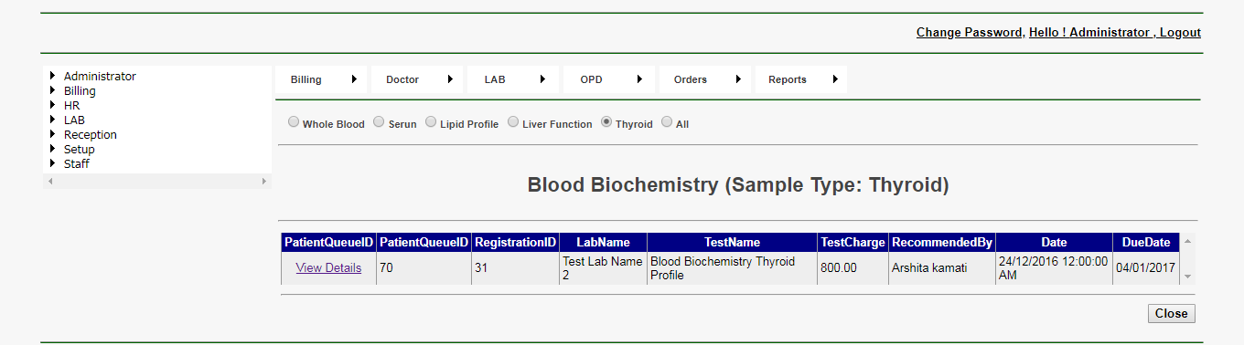 DVNAPMS Blood Biochemistry Thyroid Grid Page